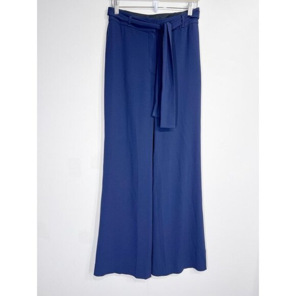 Aritzia Babaton Navy Blue Quillian Front Tie Wide Leg Trouser Pant - Picture 2 of 11